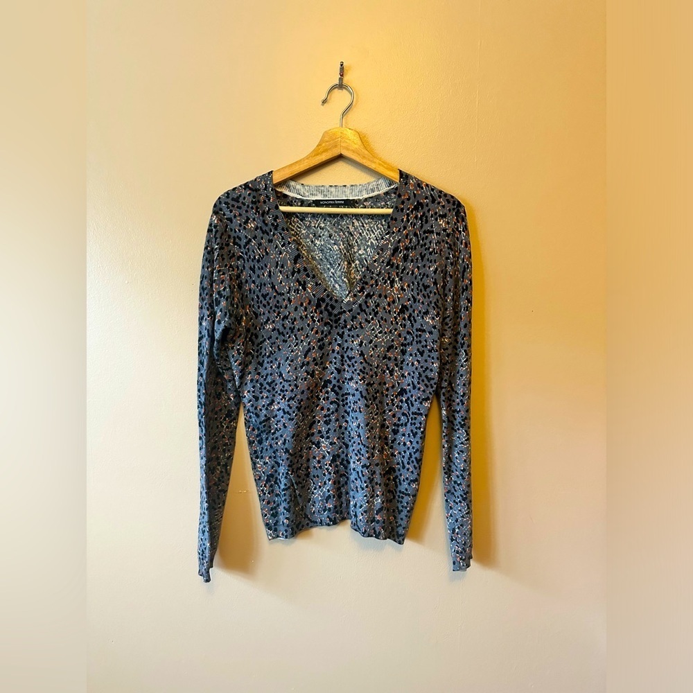 Monoprix Femme France Sweater Animal print SZ 1 Purple Cotton blend V neck